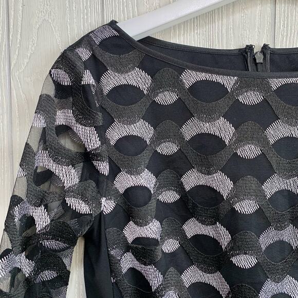 Reiss Mirte Embroidered Dress Black Gray Size 4 - Picture 4 of 7